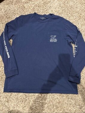 Vineyard Vines Navy Long Sleeve Pocket Tee with White Logo